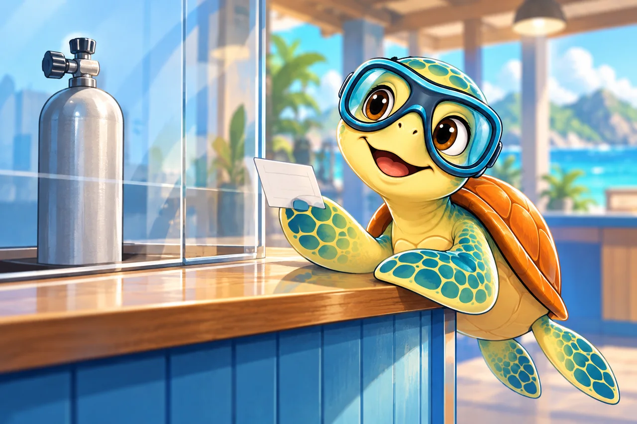 YouDive mascot illustration for Cylinder Testing