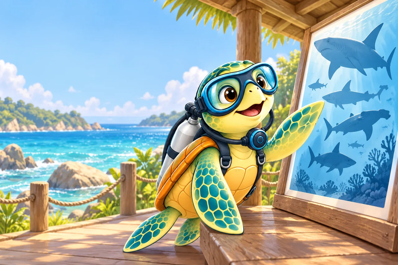 YouDive mascot illustration for Shark Diving in Australia