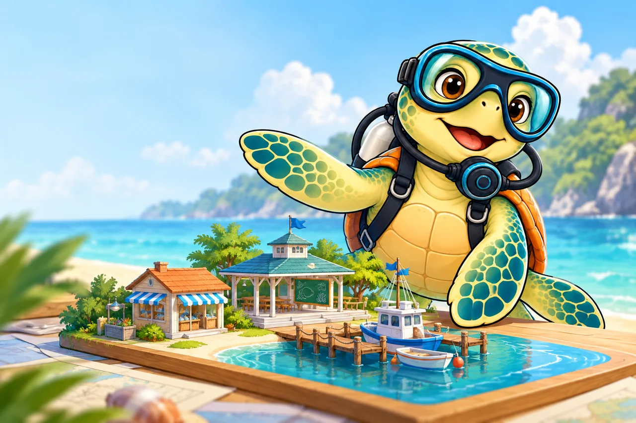 YouDive mascot illustration for Types of Dive Businesses