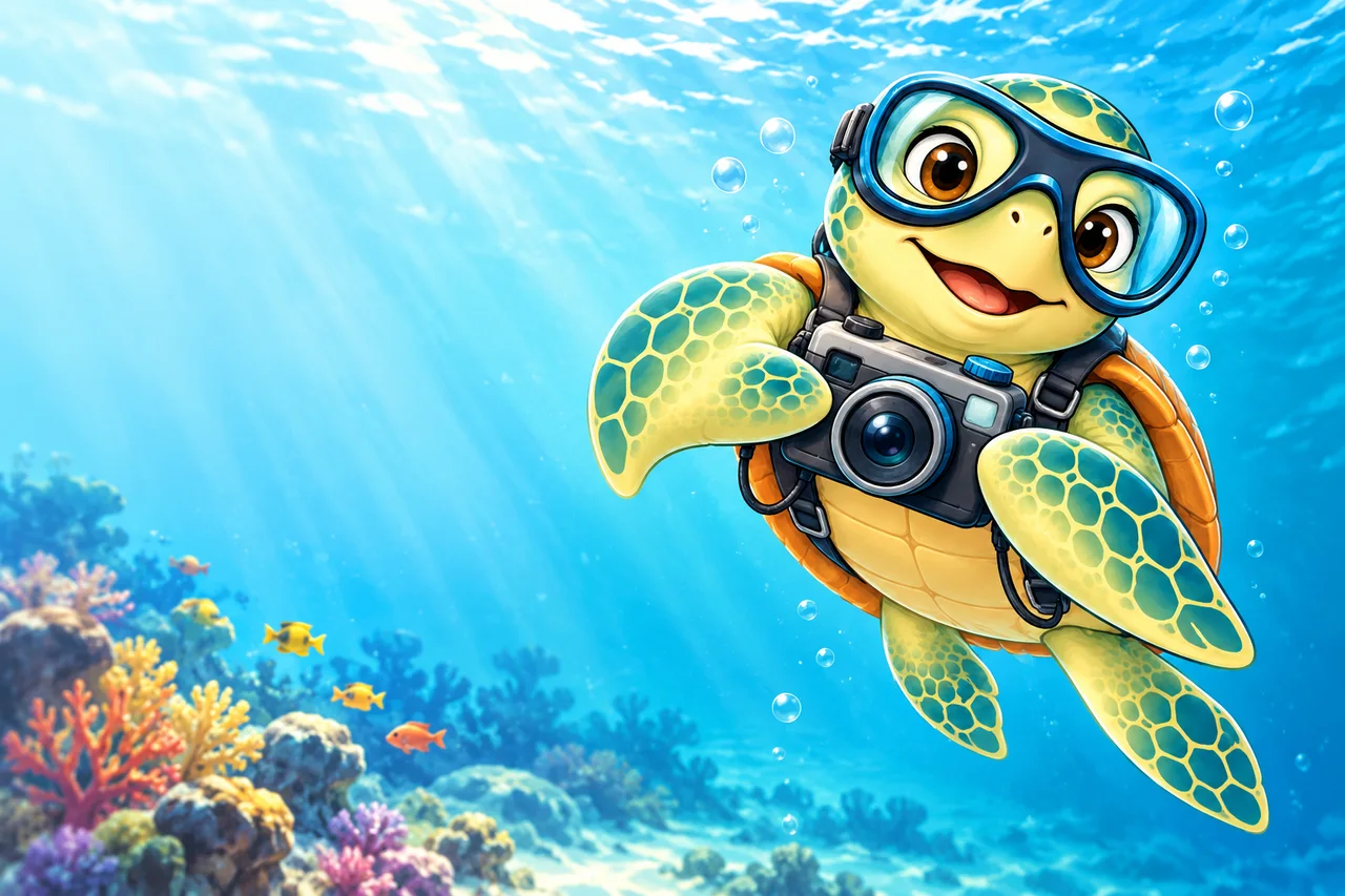 YouDive mascot illustration for Underwater Photography Etiquette