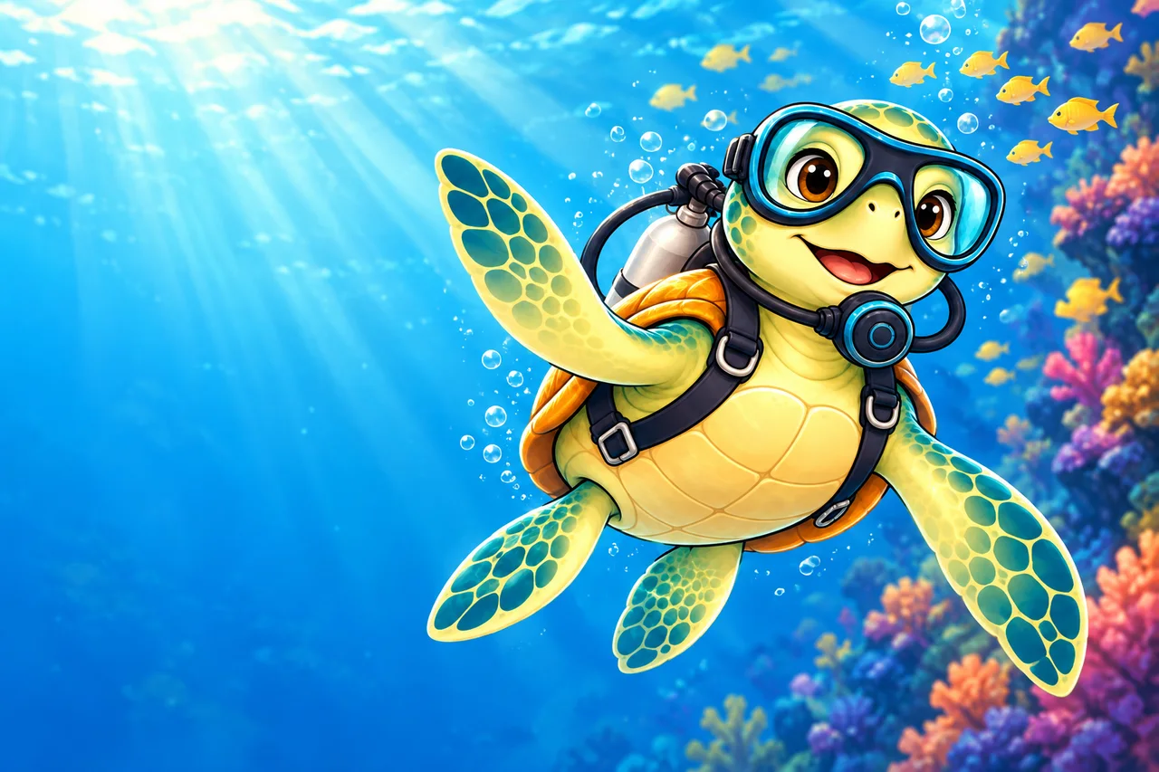 YouDive mascot illustration; not a photograph of the site