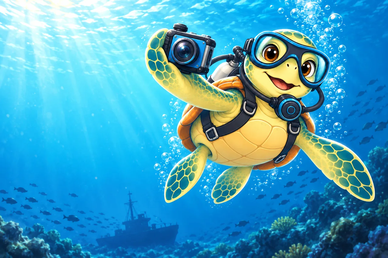 YouDive mascot illustration; not a photograph of the site