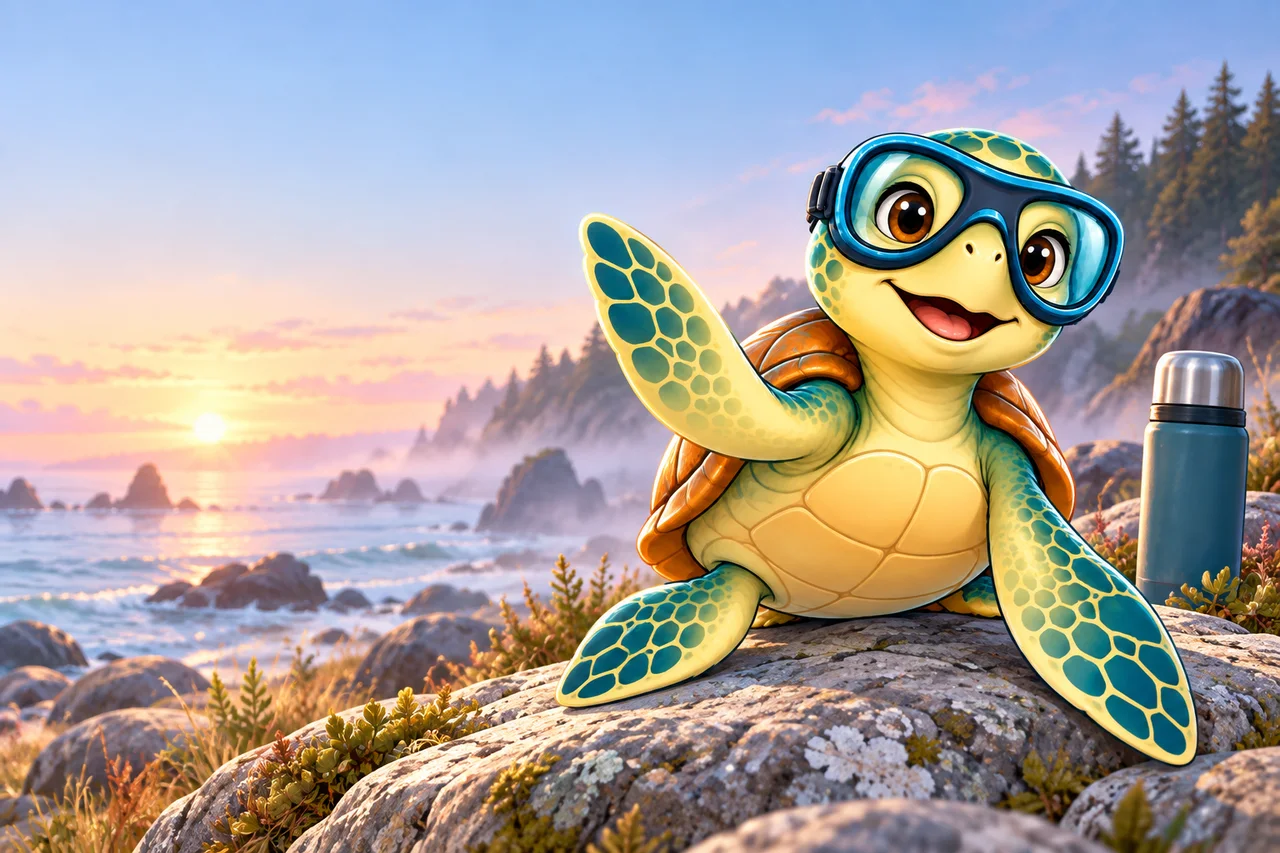 YouDive mascot illustration; not a photograph of the site