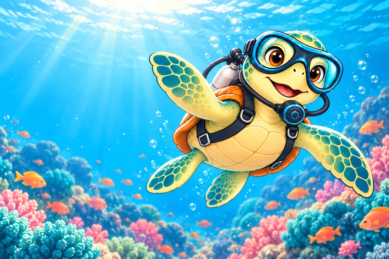 YouDive mascot illustration; not a photograph of the site