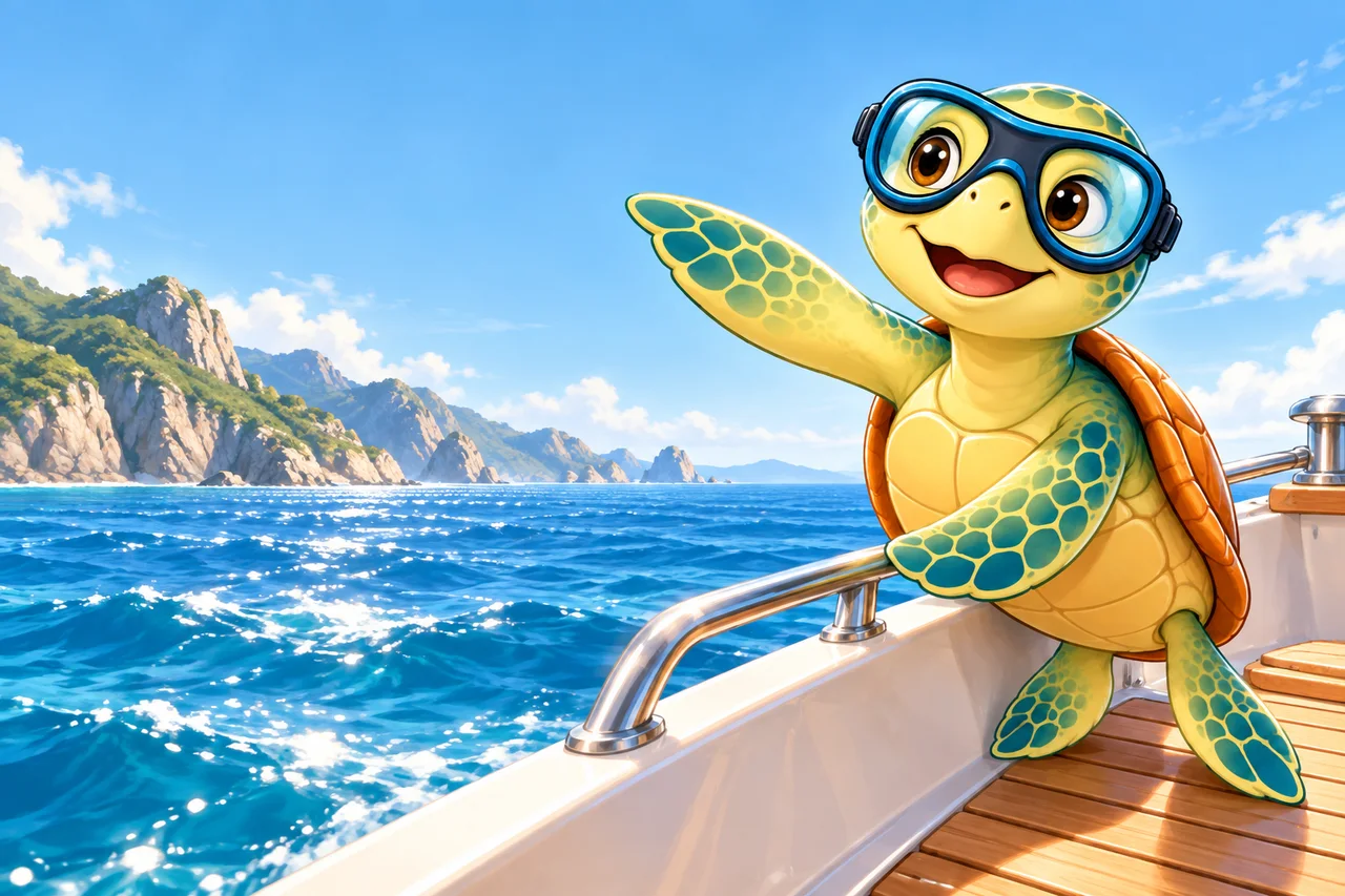 YouDive mascot illustration; not a photograph of the site
